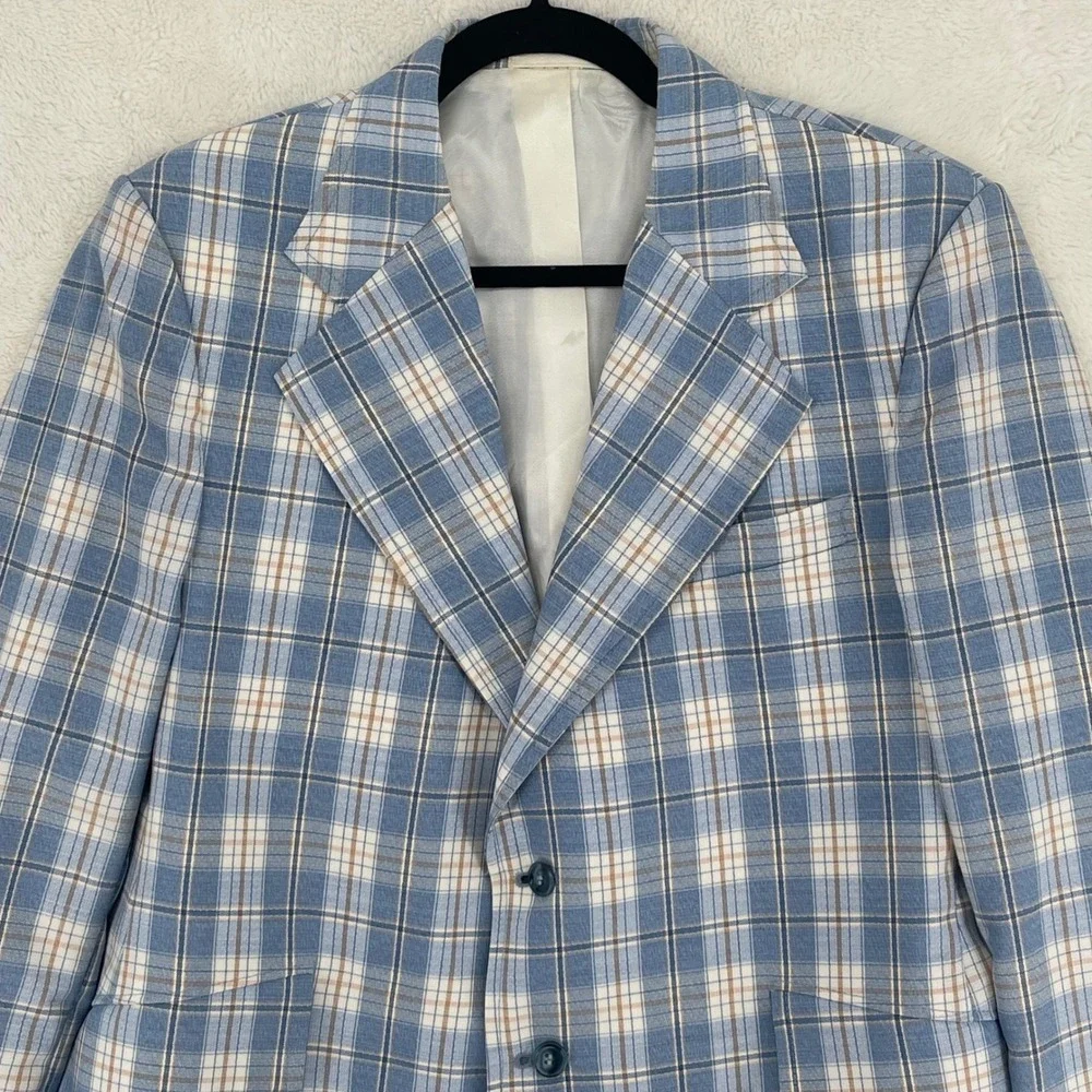 Kuppenheimer Designer Collection Mens Blue Plaid Vintage Sport Coat Blazer 42R